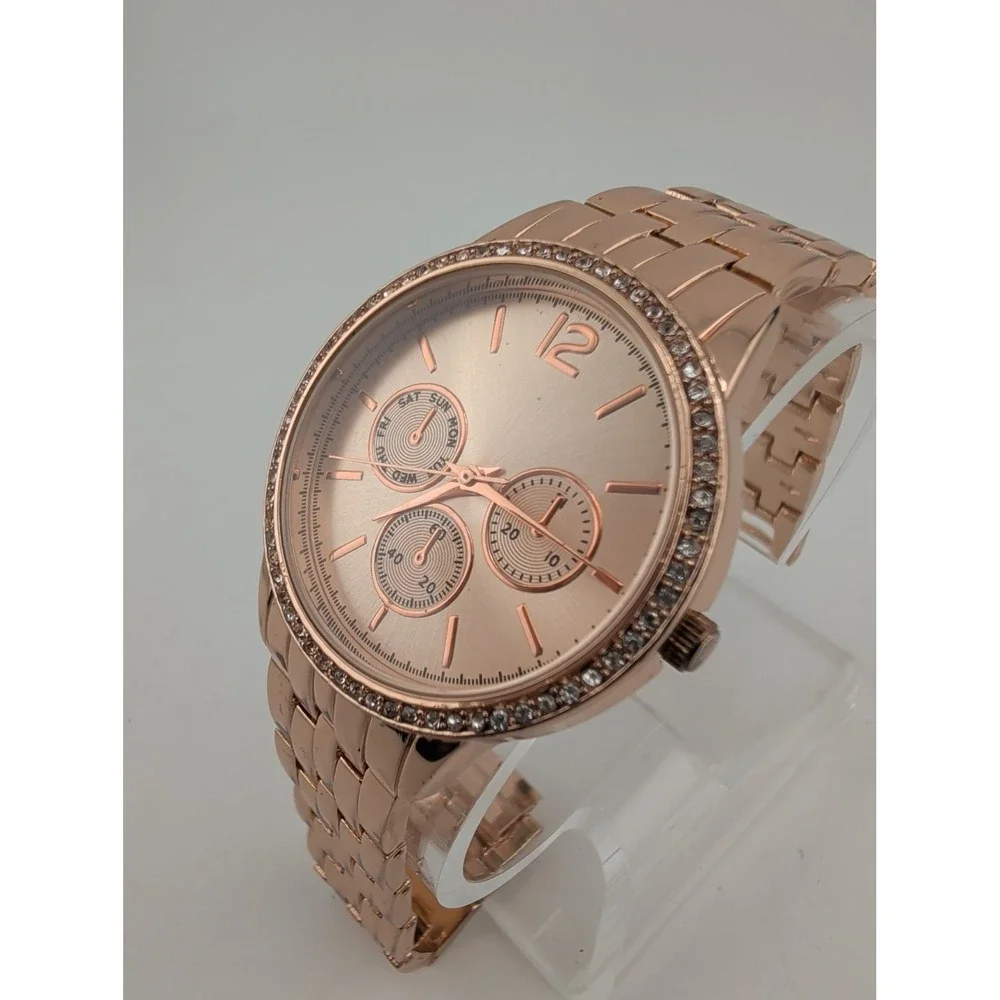 Women's Rose Gold Quartz Watch 38mm Case Crystal Bezel 7.25